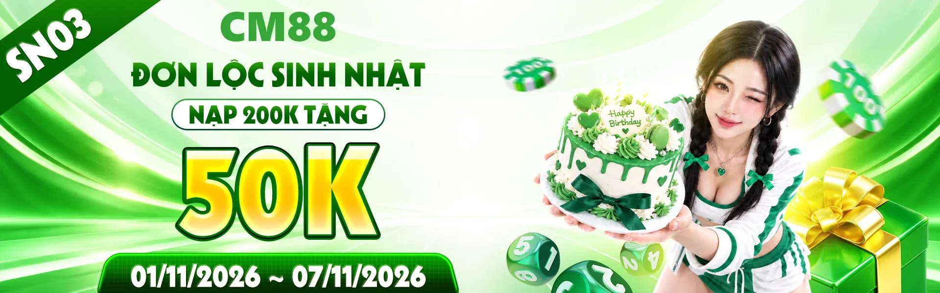 5. Đại tiệc sinh nhật CM88 mang đến hàng ngàn quà tặng và phần thưởng hấp dẫn. Hội viên hãy nhanh tay đăng ký tài khoản để tham gia và nhận quà.